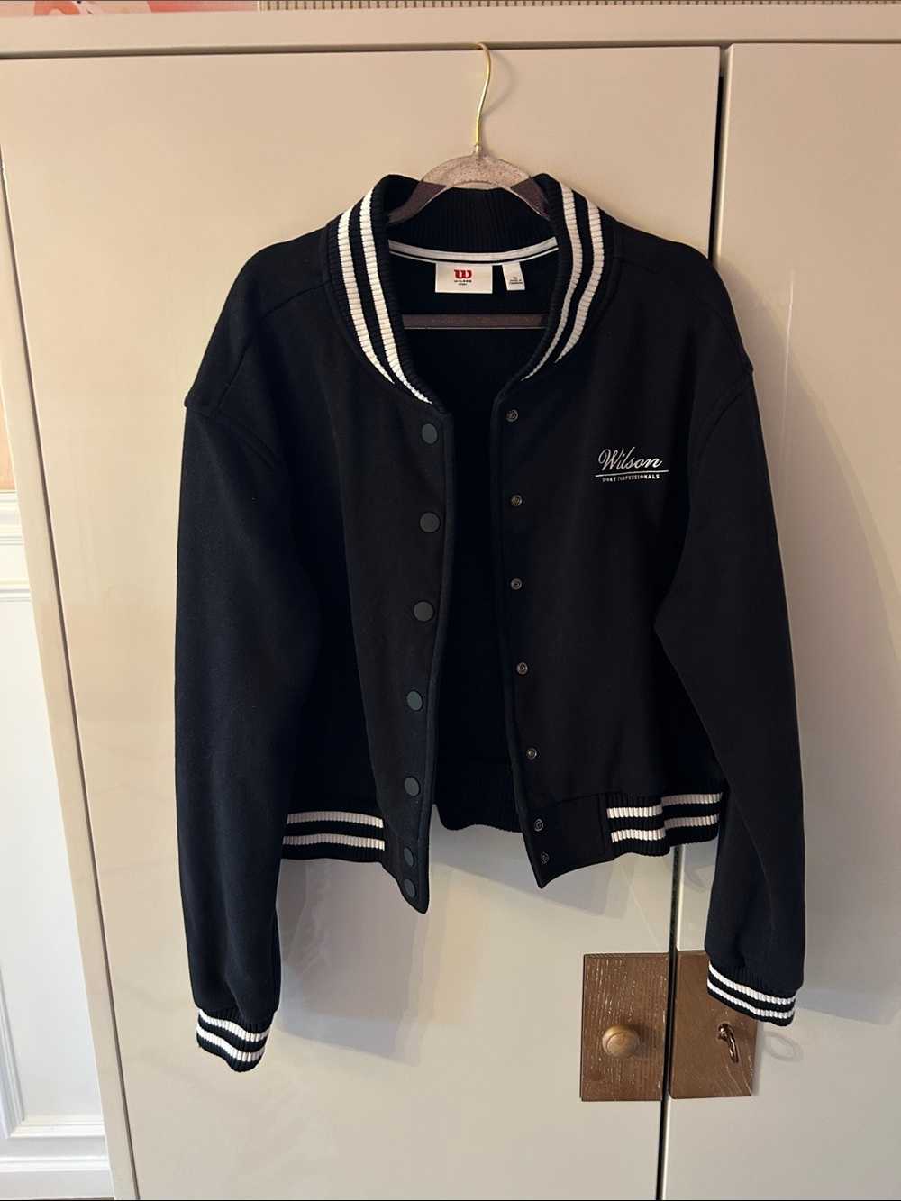Wilson Black Varsity Jacket with White Striped Trim